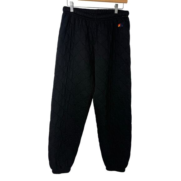 Aviator Nation Black Quilted Sweatpants Women’s Size M Cozy Joggers Loungewear - Picture 3 of 11